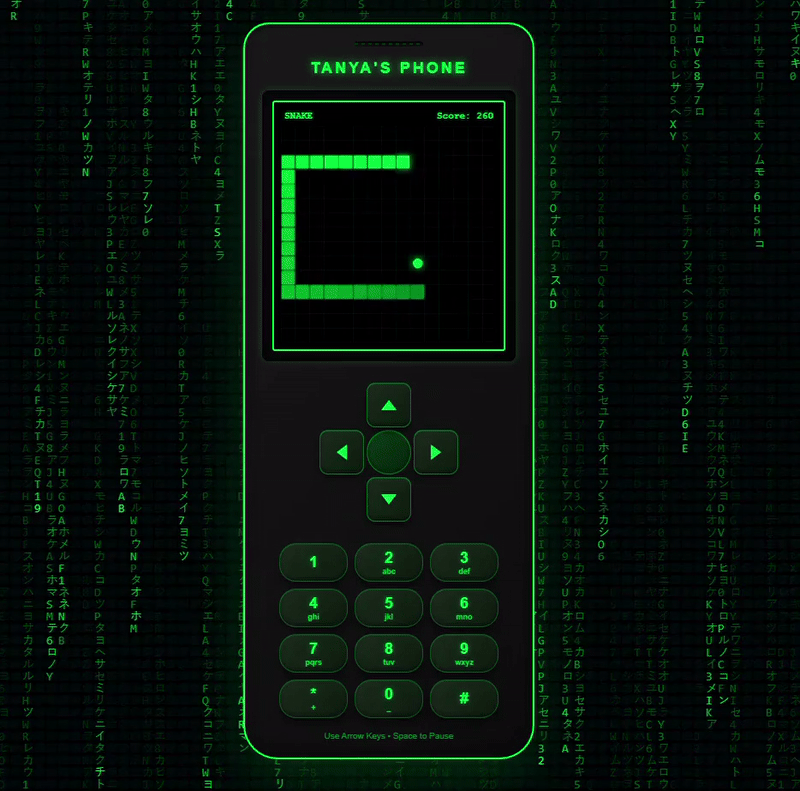a snake game in the matrix colors