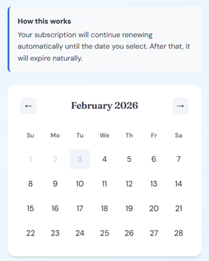 subscription cancellation reminder flow on website