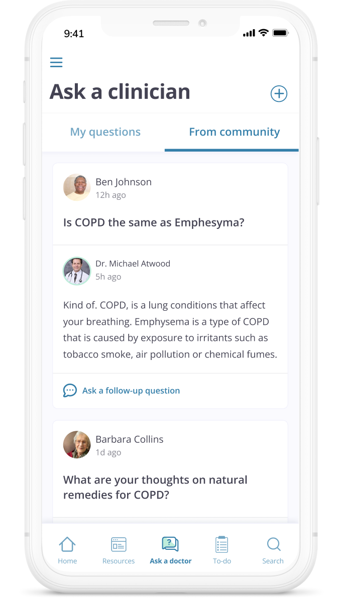 Mobile app screen showing clinician integration and progress tracking