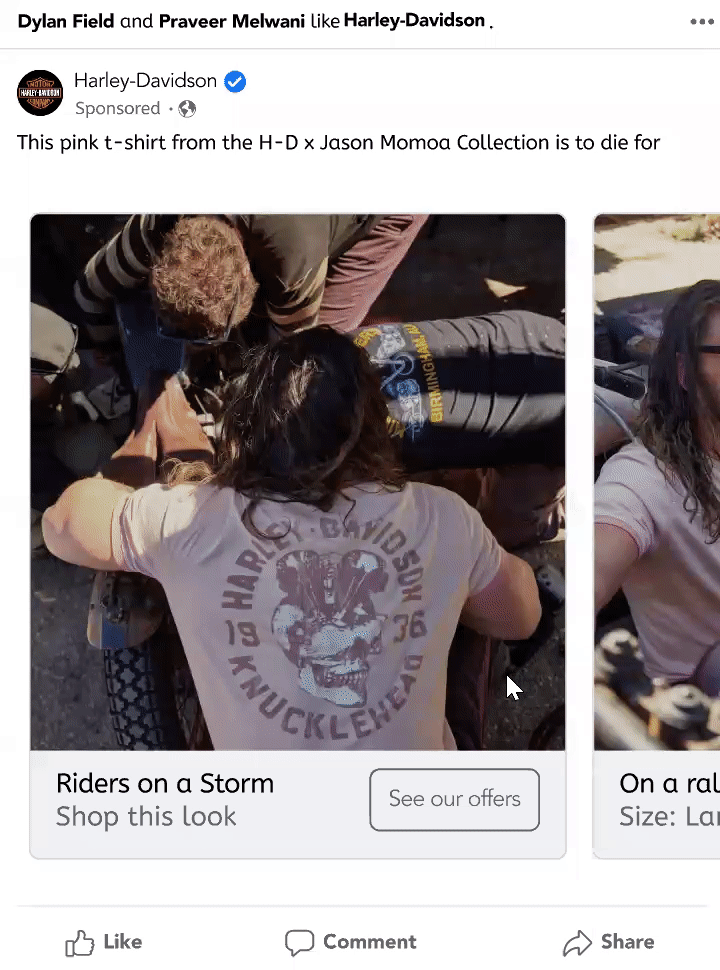 Shop the Look carousel ad design recommendation for Harley-Davidson